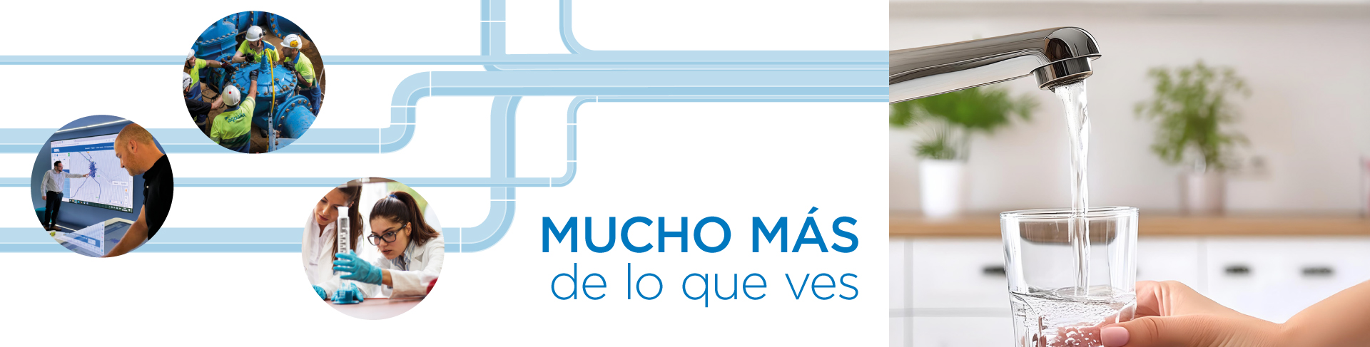 científicos, ingenieros y tecnología en conjunto para la gestión del agua, llave de agua llenando un vaso